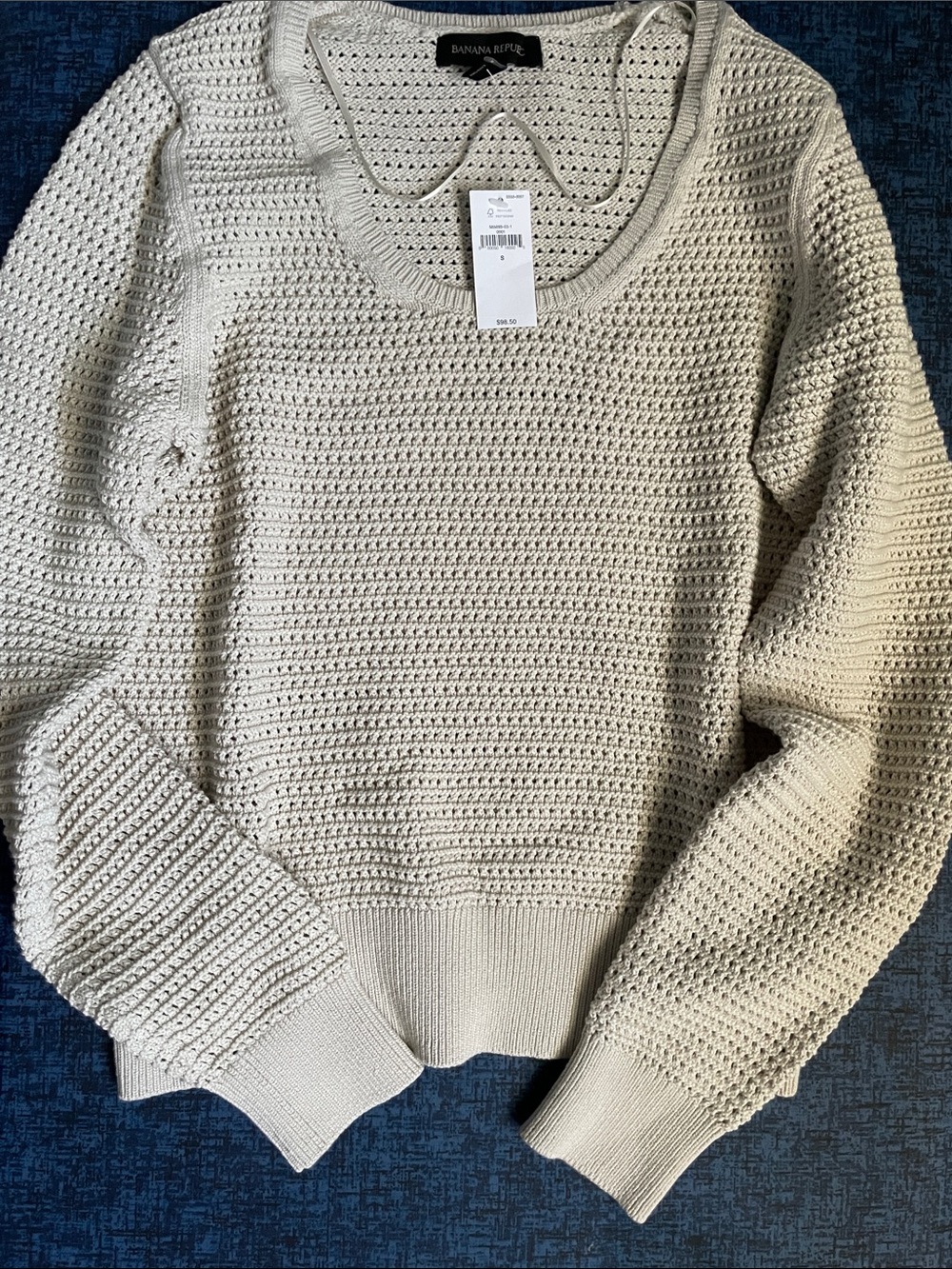 Banana Republic Light Cream Scoopneck Pointelle Knit Croped Sweater